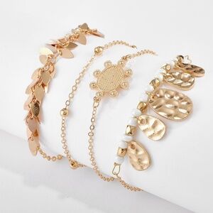 *CANDACE* 4-Pc Gold Leaf Bead Fashion Bracelet Set